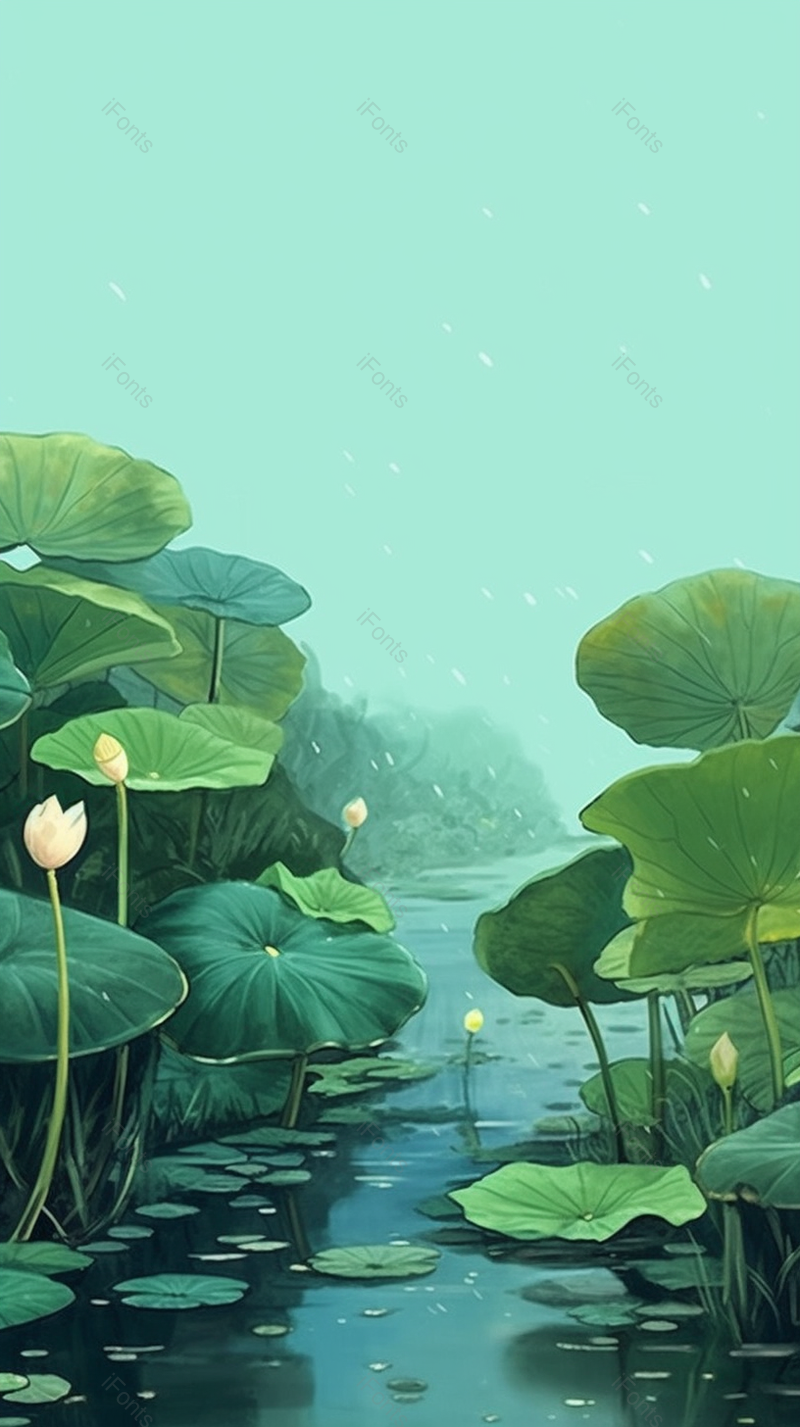 夏天下雨的荷花池塘手绘背景,插画/手绘图,插画/手绘图库,插画/手绘图下载,插画/手绘